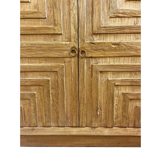 Wood Vintage Natural Geometric Wash Pine Sideboard For Sale - Image 7 of 7