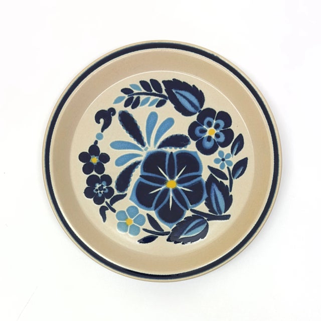 Blue and white graphic floral wall plate curation, group of 9. This is a beautiful collection of graphic decorative...