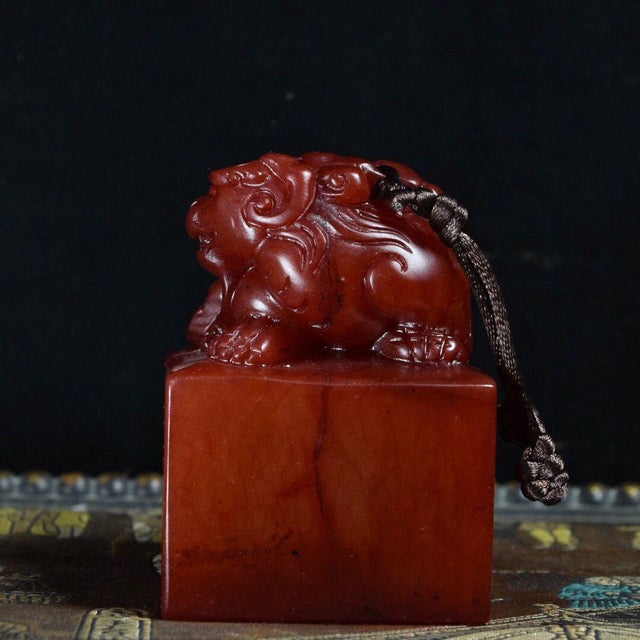 1950s Large Carved Stone Seal With Mythical Beasts For Sale - Image 9 of 9