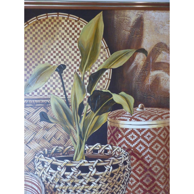 1970s Mid-Century Modern Large Format Acrylic on Canvas by Thomas Lee - Baskets and Plants For Sale - Image 4 of 5