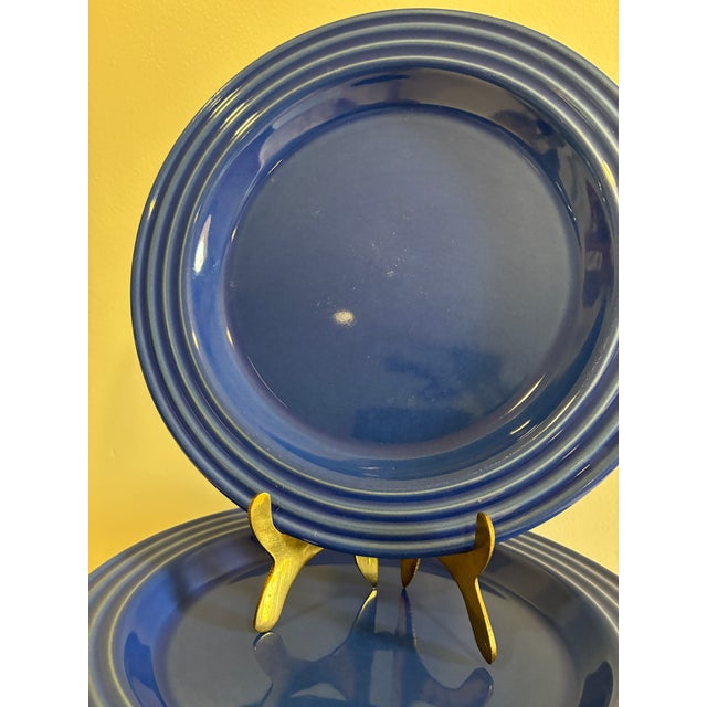 Vintage Emile Henry France Cobalt Blue Ribbed Salad Plates, Set of 11 For Sale - Image 9 of 10