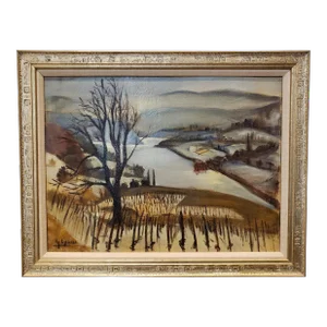 20th Century French Winter Village Landscape Painting