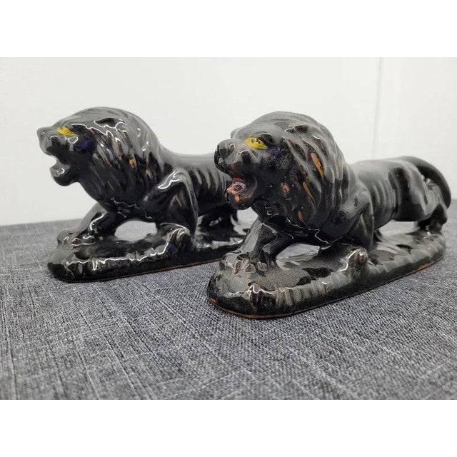 Vintage Japan Black Redware Ceramic Lion Figurines - a Pair For Sale - Image 9 of 9