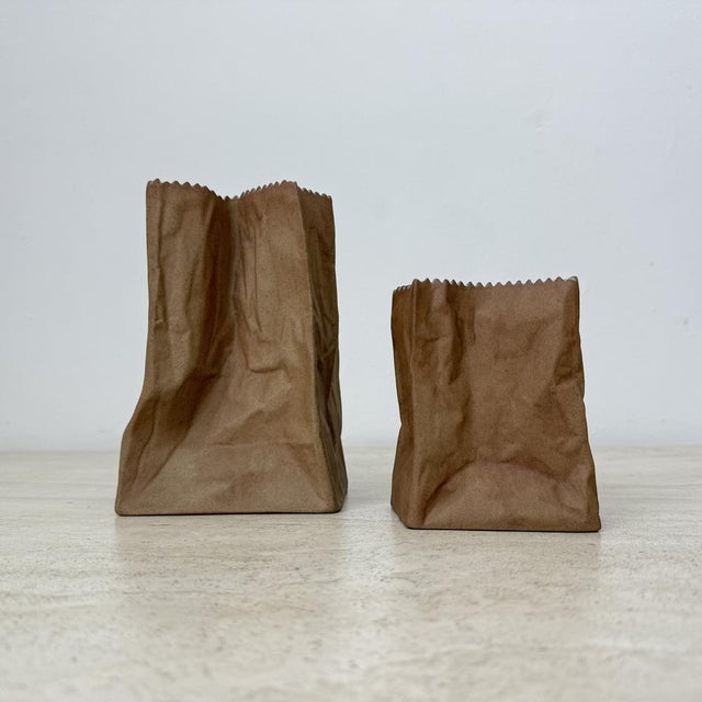 Beige Paper Bag Vase by Tapio Wirkkala for Rosenthal, 1970s, Set of 2 For Sale - Image 8 of 18