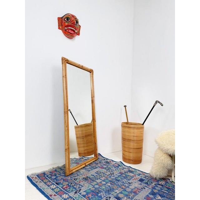 Large Italian Rectangular Bamboo and Rattan Mirror, 1970s For Sale - Image 4 of 14