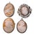 Group of 4 High Relief Cameo Pins/Pendents Carved From Bull Mouth Shell For Sale