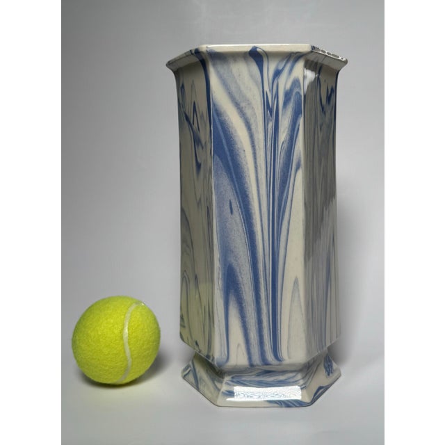 Vintage Traditional Neoclassical Blue & White Ceramic Studio Art Pottery Vase For Sale - Image 12 of 12