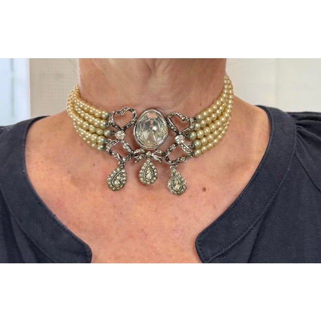 Ivory Kenneth Lane Pearl and Rhinestone Necklace For Sale - Image 8 of 9