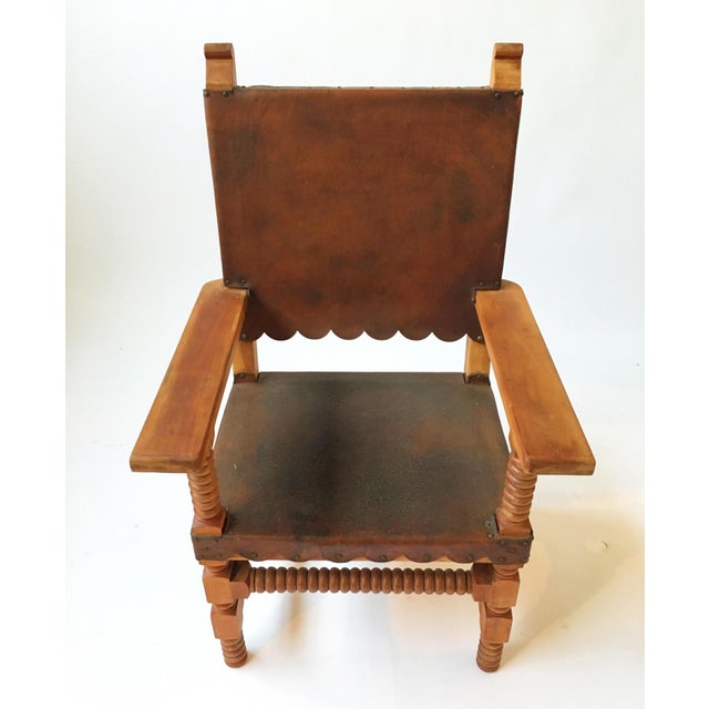 Antique Leather King Chair with Spindle Legs Chairish