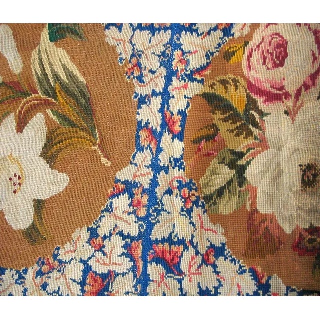 19th Century 1870s Blue Floral Antique English Victorian Needlepoint Carpet 6' X 6' Flatweave Wool Rug For Sale - Image 5 of 9