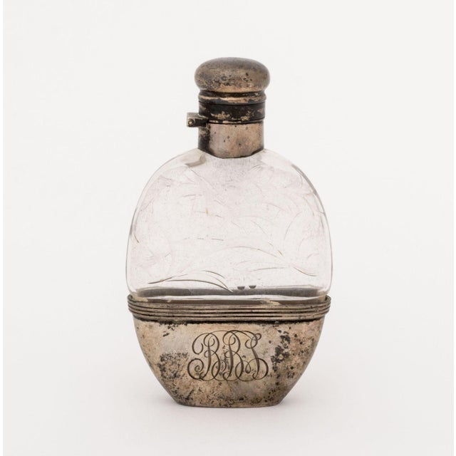 Metal Collection of Three American Art Nouveau Silver and Cut Crystal Flasks For Sale - Image 7 of 15
