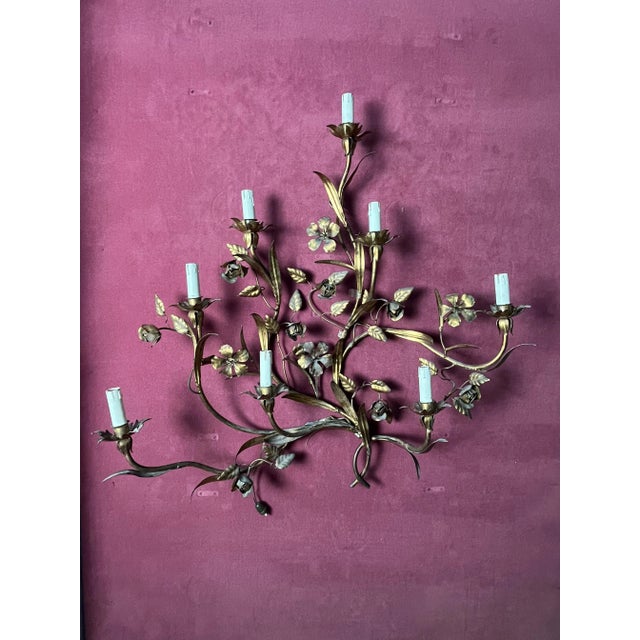 Wrought Iron 8-Light Wall Lamp, 1940s For Sale - Image 7 of 12