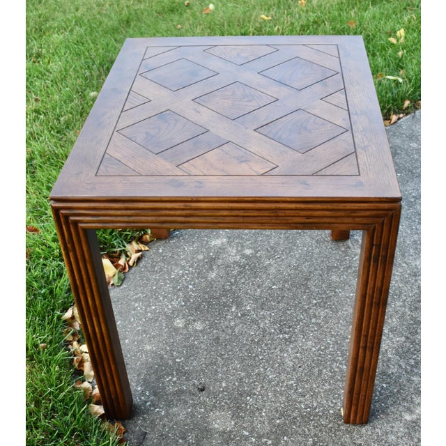 Vintage (1970's) Side/End Table has a Mid Century Style. Made by Henredon Furniture. The Wood is Oak with a Parquet Top....