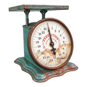 Antique 1906 Triner “Perfection” Family Kitchen Scale in Original Aqua Paint