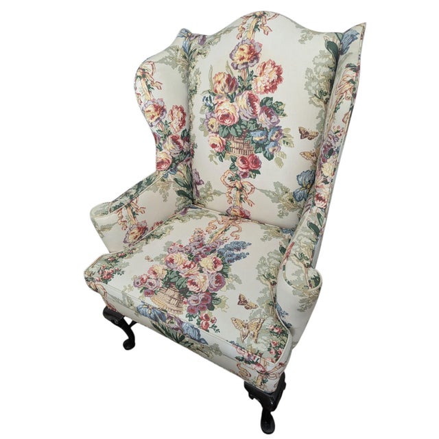 Shabby Chic Vintage Grandmillenial Chintz English Rose Wingback Chair For Sale - Image 3 of 16