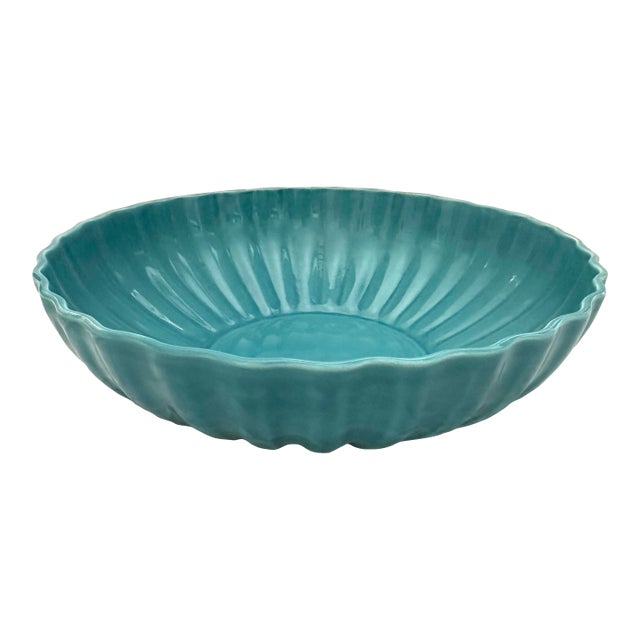 Destinos s.a. Turquoise Serving Bowl W/Scalloped Edge For Sale
