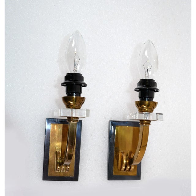 Maison Jansen Wall Sconces French Mid-Century Modern Brass & Gun Metal - a Pair For Sale In Miami - Image 6 of 13