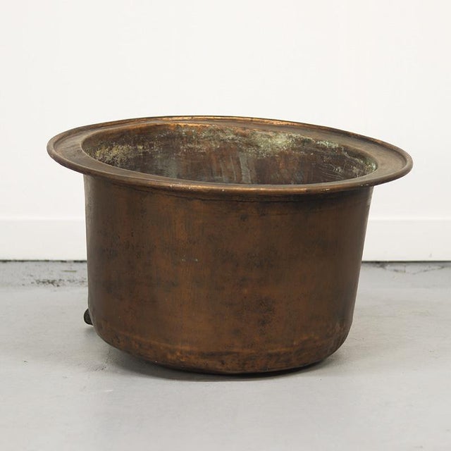 Industrial Very Large Antique Rustic Patinated Copper Kettle / Planter For Sale - Image 3 of 11