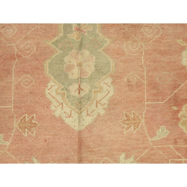 Antique Oushak Carpet, Oriental Rug, Handmade Ivory, Muted Coral, Soft Green For Sale - Image 14 of 18