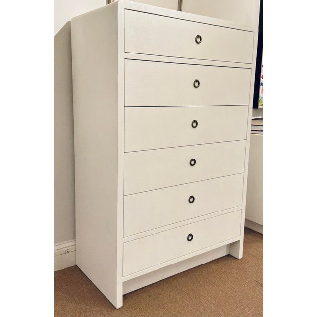 Bungalow 5 Villa & Home Modern White Grasscloth Tall Bryant Chest of Drawers For Sale - Image 4 of 6