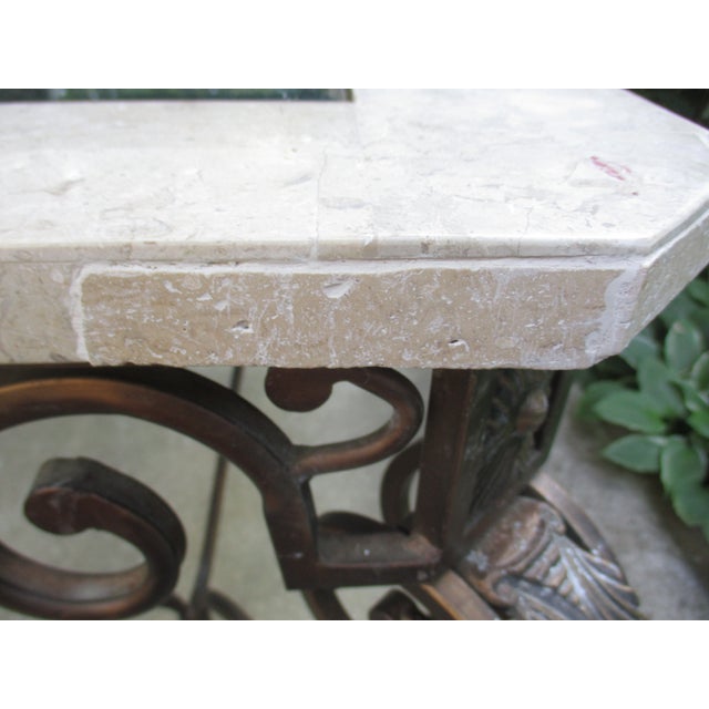 Vintage French Ornate Iron With Marble and Glass Top Console Table For Sale - Image 12 of 18