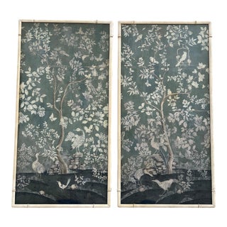 Gracie Hand-Painted Silk Chinoiserie Panels With Flowers and Birds – a Pair For Sale