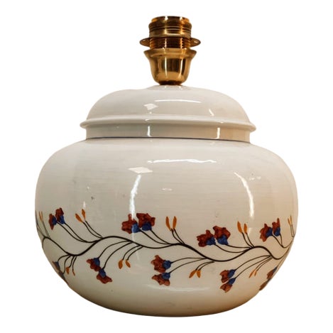 Ceramic Lamp with Floral Decorations For Sale