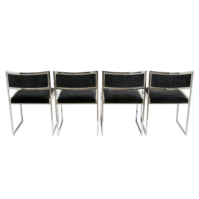 1970s Mid-Century Modern Italian Chrome and Velvet Chairs, 1970s, Set of 4 For Sale - Image 5 of 10