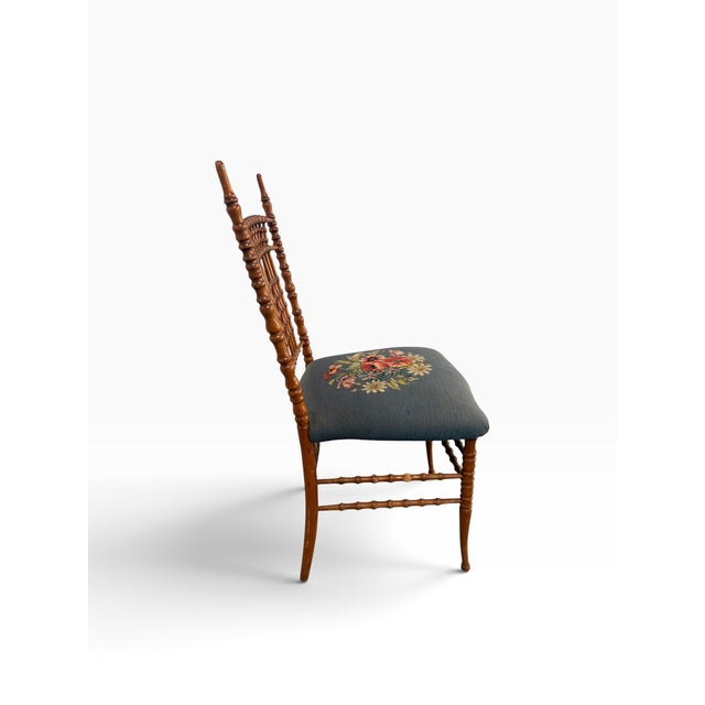 Antique Napoleon III Faux-Bamboo Turned Spindle Side Chair With Floral Needlepoint Seat For Sale - Image 4 of 9