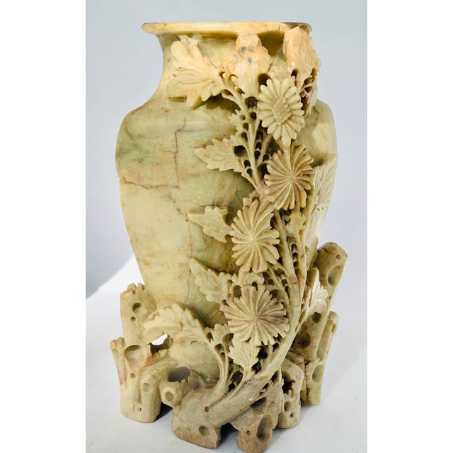 Vintage Floral Carved Soapstone Vase Chairish