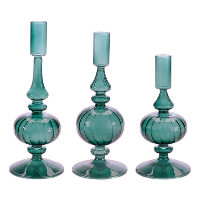 Ribbed Glass Taper Candle Holder (Set of 3) For Sale