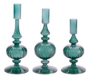 Ribbed Glass Taper Candle Holder (Set of 3)