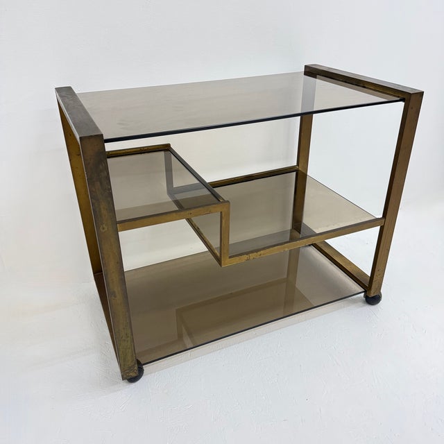 Mid-Century Brass Bar Car with Smoked Glass, 1970s For Sale - Image 17 of 18