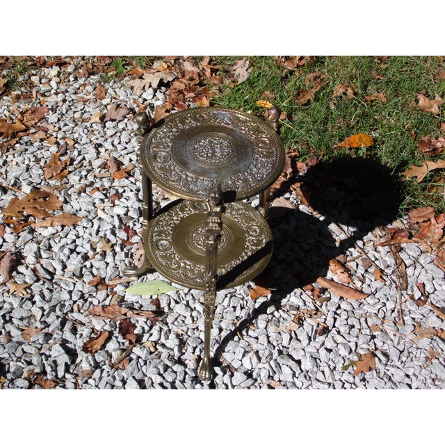 Mid 20th Century Vintage Gold Gilt Metal Stand Tiered Tripod Gueridon Table For Sale - Image 5 of 11