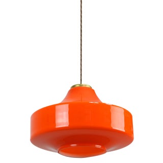 Mid-Century Italian Orange Glass & Brass Pendant Lamp For Sale