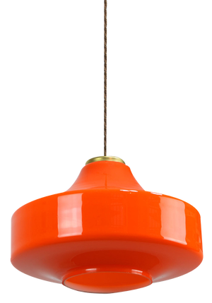 Mid-Century Italian Orange Glass & Brass Pendant Lamp
