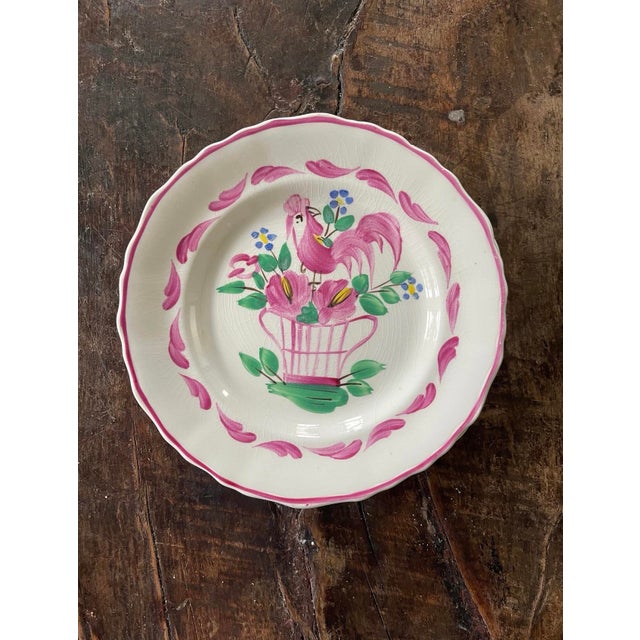 Early 19th Century Early 19th Century Set of Four (4) Pink English Chanticleer Fondeville England 6 3/8” Plates For Sale - Image 5 of 8