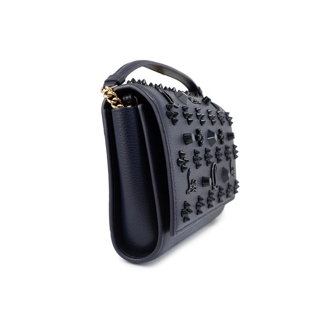 Christian Louboutin Christian Louboutin Paloma Navy Leather Spike Gold Hardware Crossbody Clutch Bag For Sale - Image 4 of 12