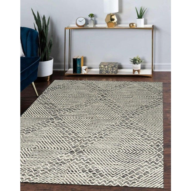 Textile 5x8 Black Handwoven Wool Stacked Chevron Diamond Geometric Modern Carpet Rug For Sale - Image 7 of 12
