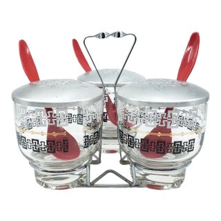 Mid 20th Century Vintage Libbey Glass Condiment Caddy Lazy Susan Set- 4 Pieces For Sale