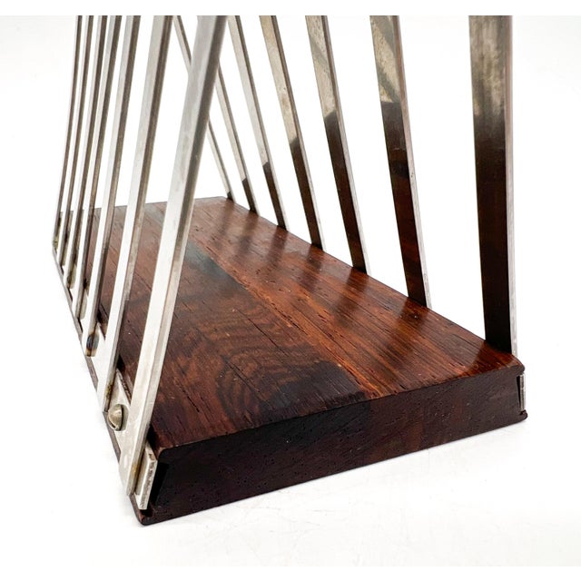 Brown 1960s Danish Lundtofte Stainless Steel & Rosewood Toast Rack – Scandinavian Modern / Mid-Century For Sale - Image 8 of 9