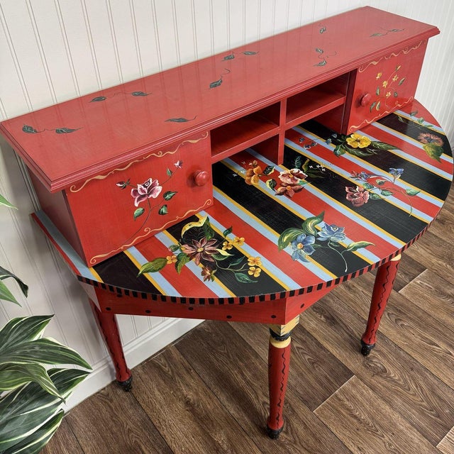 Traditional Vintage 1990s Hand-Painted Stonehouse Farm Goods Demilune Desk or Console For Sale - Image 3 of 15