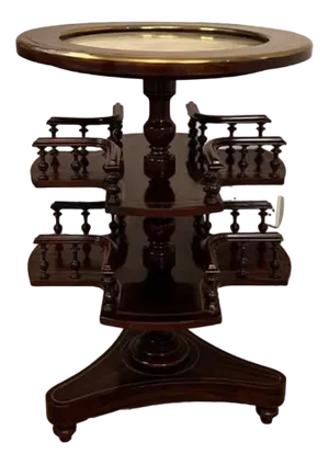 Antique Victorian Mahogany Brass Inlaid Marble Top Revolving Book Table, 1880
