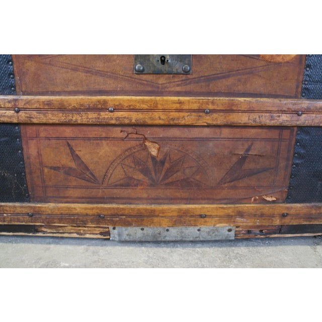 Antique 19th Century Victorian Tooled Leather & Oak Dome Top Steamer Trunk Chest For Sale - Image 11 of 13