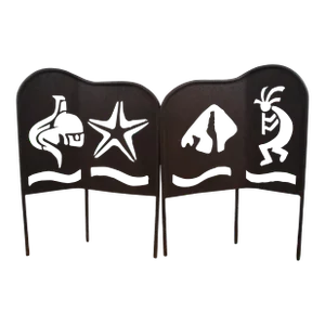 Vintage Cast Iron Wind Break Fire Screen Panels Lawn Yard Art Kokopelli Orcas Island- Set of 2