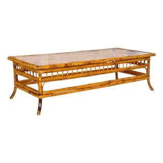 Vintage Brighton Pavilion Style Bamboo Coffee Table With Glass Top For Sale