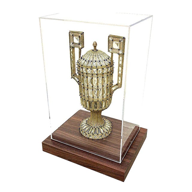 1950s Italian Beadwork Glass & Cut Crystal Vase Lamp Mounted in Case For Sale