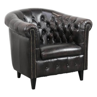 Chesterfield Club Chair in Cowhide Leather For Sale