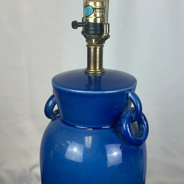Ceramic Vintage Frederick Cooper Blue Crackle Glaze Ceramic Table Lamp For Sale - Image 7 of 10