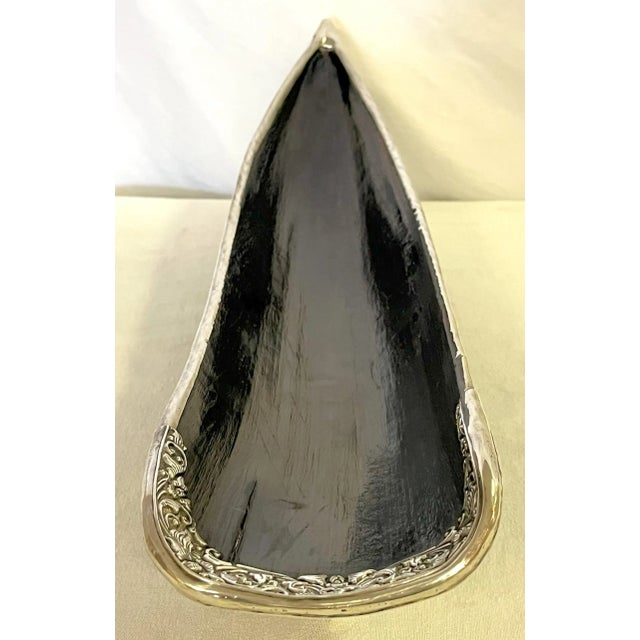 Vintage Preserved Palm Leaf Centerpiece Footed Dish With Silver Trim For Sale - Image 12 of 12